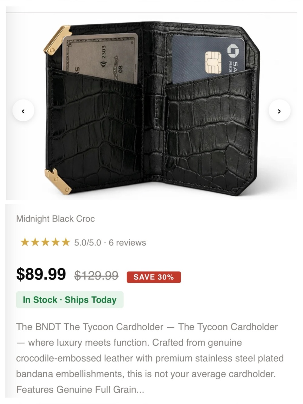 Genuine Leather Croc Cardholder Wallet by BNDT
